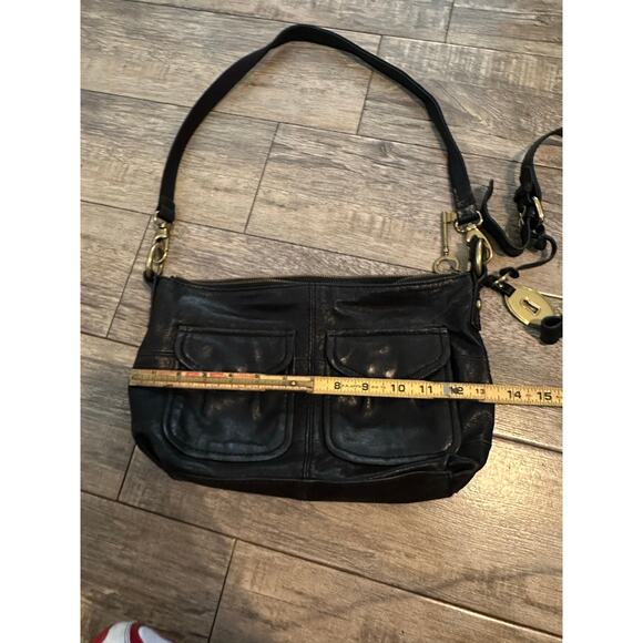 Vintage Fossil Women's Black Leather Foldover Modern Cargo Crossbody Bag - Picture 6 of 11